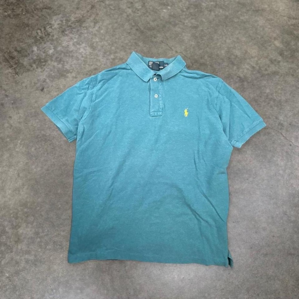 Polo Ralph Lauren Mens L Tealโ Polo Shirt Yellow Pony Logo Vintage Y2K Preppy